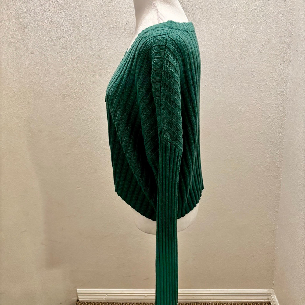 American Eagle Green Boxy Ribbed Button Up Cropped Cardigan Sweater M - Picture 7 of 10